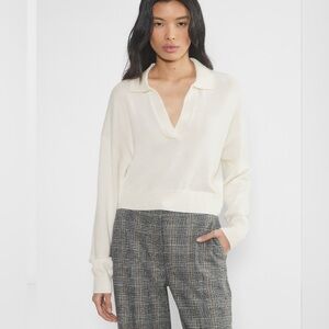 EUC Wilfred merino Wool Cream V-Neck Collared Cropped Sweater Classic Knit, XS